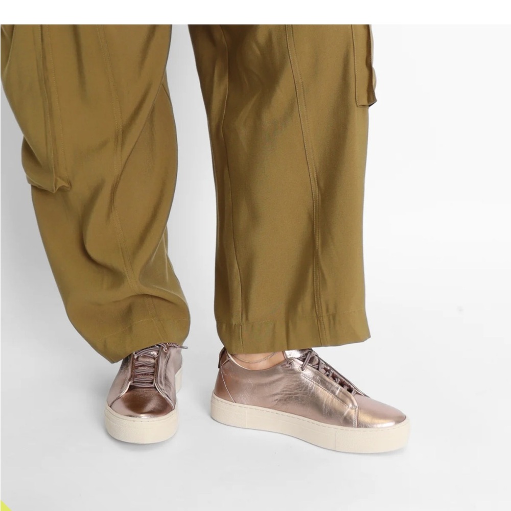 Ateliers Gold Metallic Leather Chunky Platform Sneakers Size 40